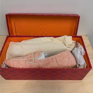 Tory Burch Peach and Ivory Ballet Loafers